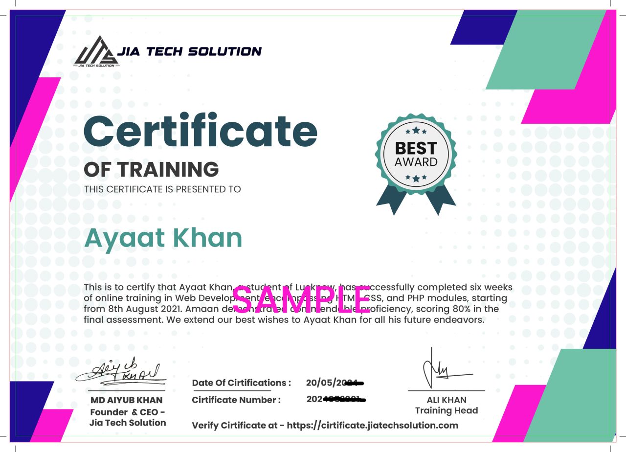Training Certificate by Jia Tech Solution
